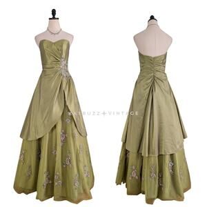 Tiffany Prom Dress Maxi Ball Gown Green 8 Y2K Fairy Princess Floral Strapless